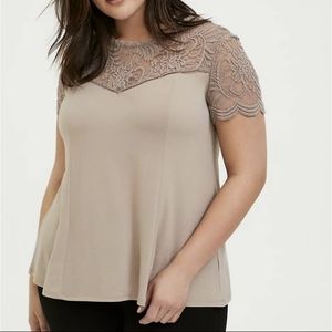Torrid Studio Knit Lace Yoke Short Sleeve Top